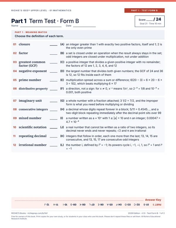 Mathematics companion, Part 1 Test Form B, page 1 of 2
