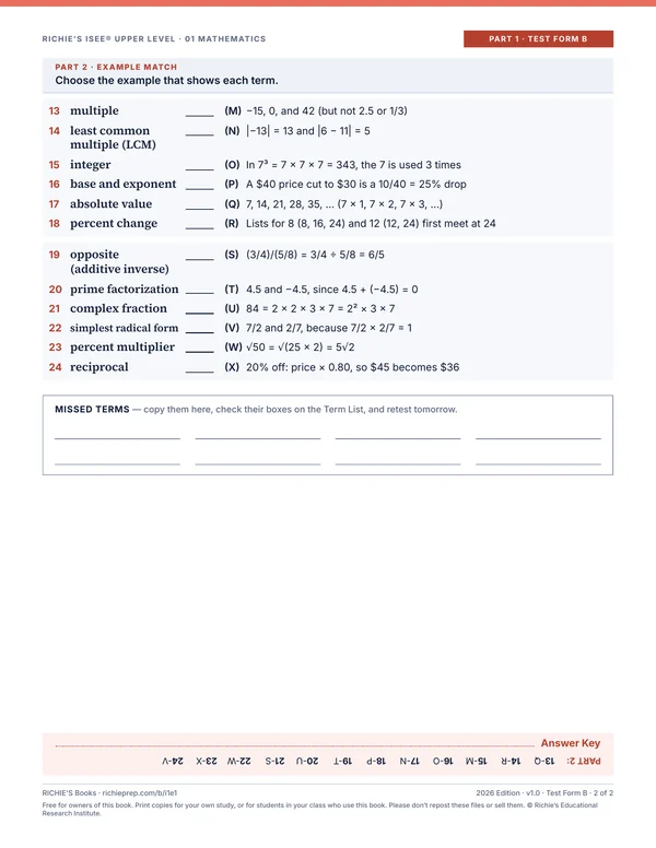 Mathematics companion, Part 1 Test Form B, page 2 of 2