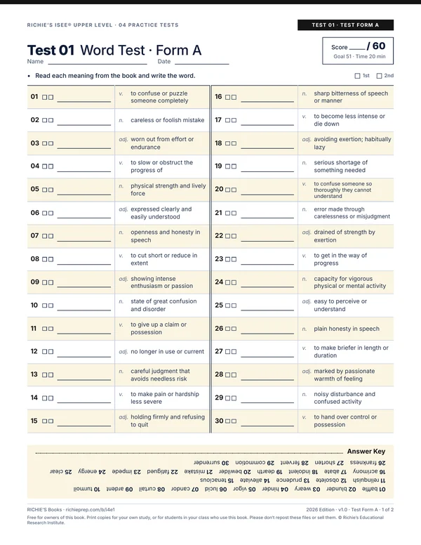 Practice Tests companion, Test 01 Test Form A, page 1 of 2