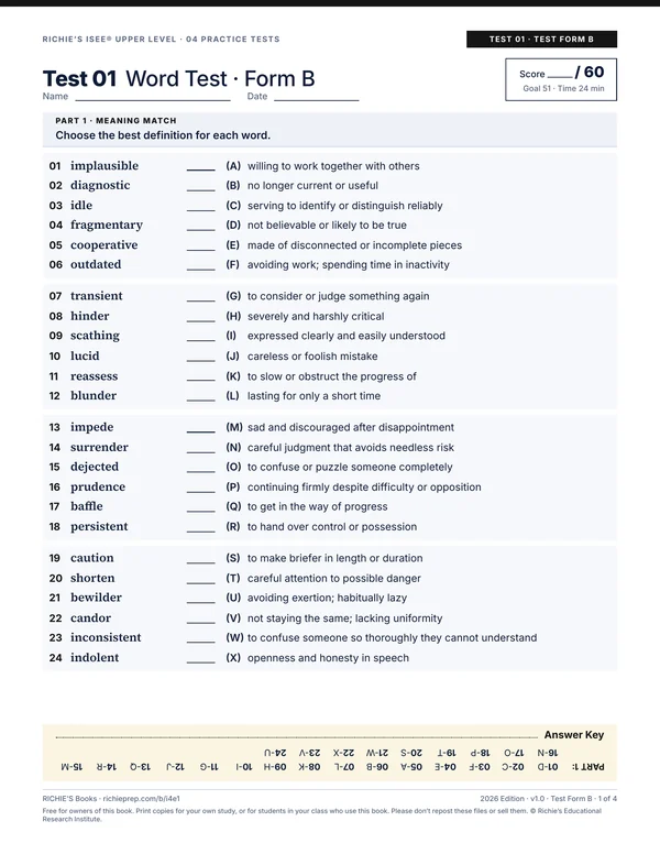 Practice Tests companion, Test 01 Test Form B, page 1 of 4