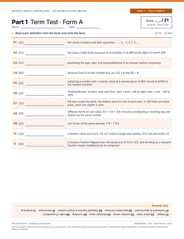 Quantitative (Math) companion, Part 1 Test Form A, page 1 of 2