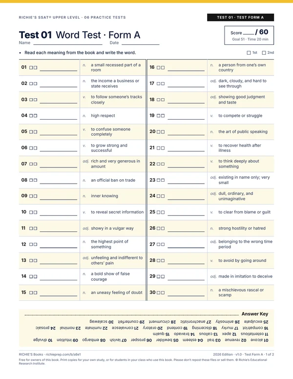 Practice Tests companion, Test 01 Test Form A, page 1 of 2