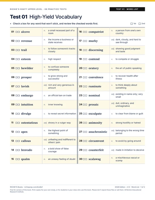 Practice Tests companion, Test 01 Word List, page 1 of 2