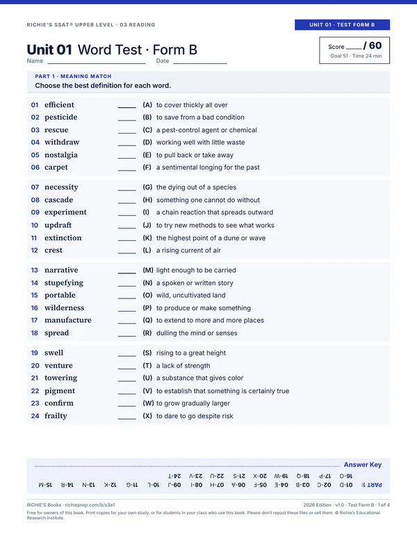 Reading companion, Unit 01 Test Form B, page 1 of 4
