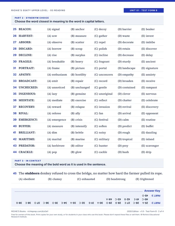 Reading companion, Unit 01 Test Form B, page 2 of 4