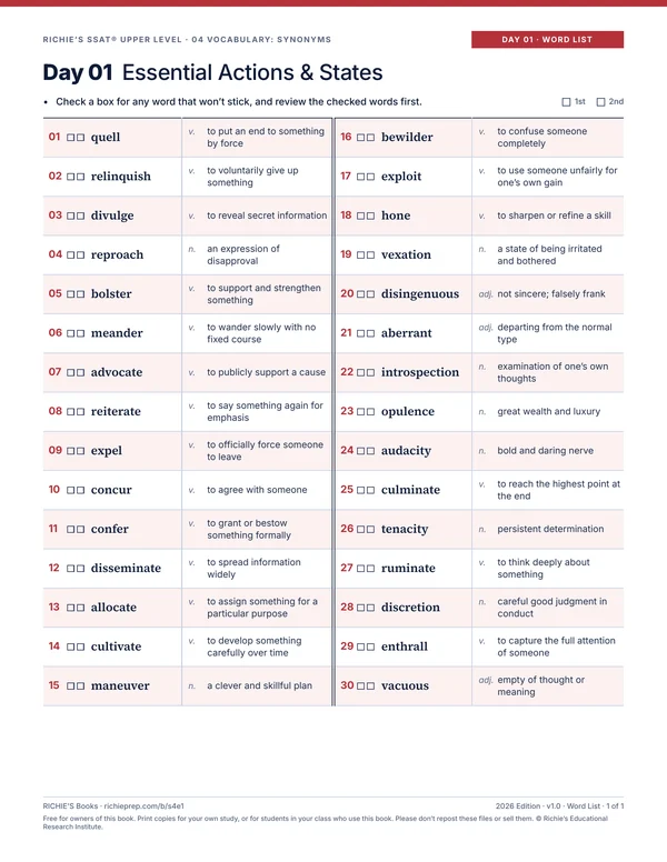 Vocabulary: Synonyms companion, Day 01 Word List