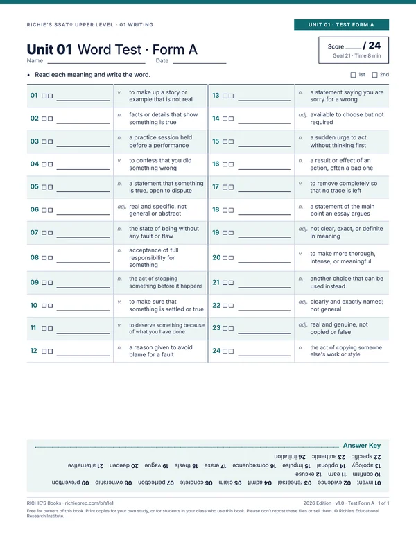 Writing companion, Unit 01 Test Form A