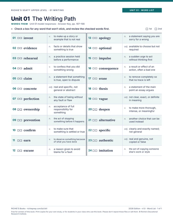 Writing companion, Unit 01 Word List