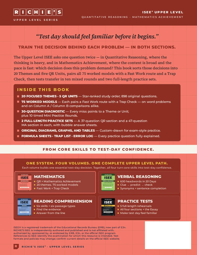 RICHIE’S ISEE Upper Level Mathematics — back cover