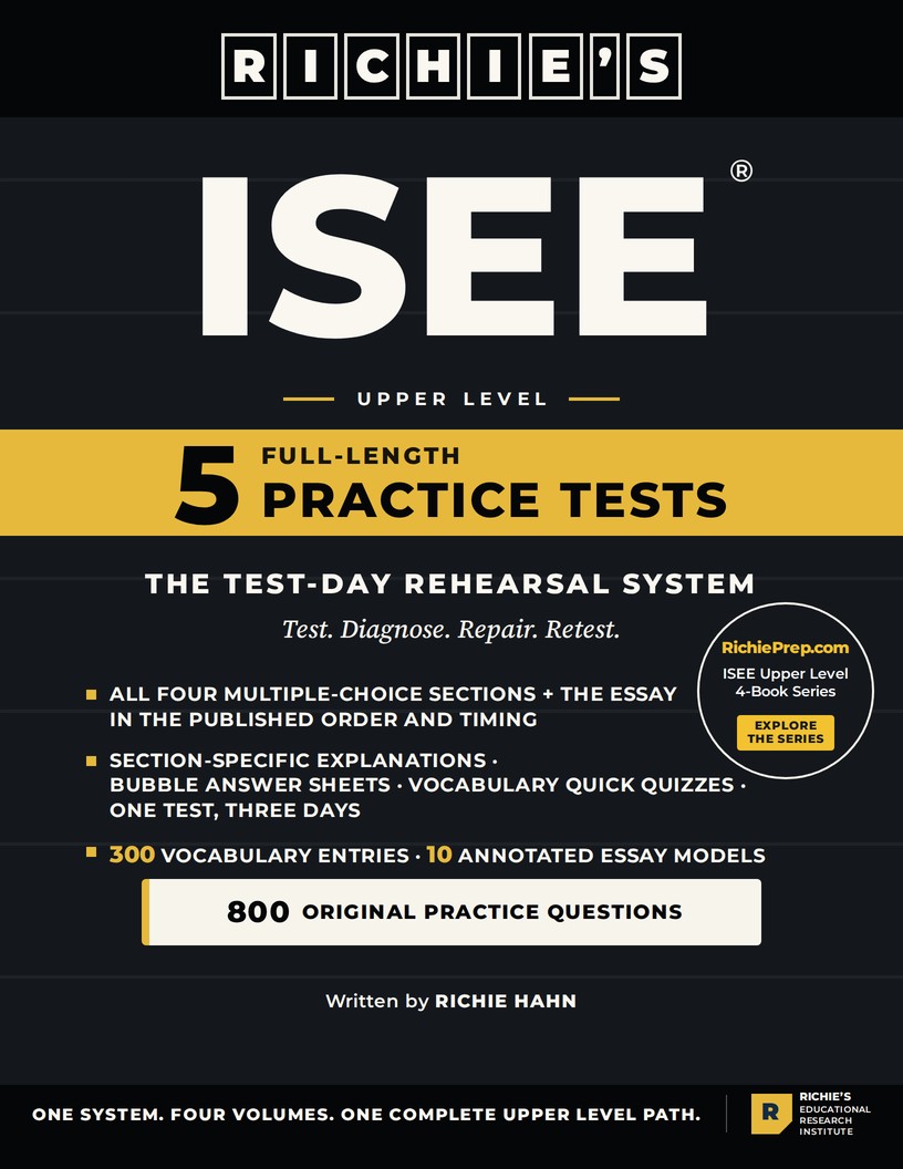 RICHIE’S ISEE Upper Level Practice Tests — front cover