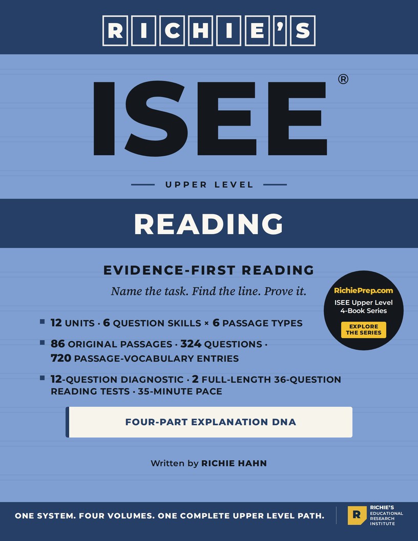 RICHIE’S ISEE Upper Level Reading Comprehension — front cover