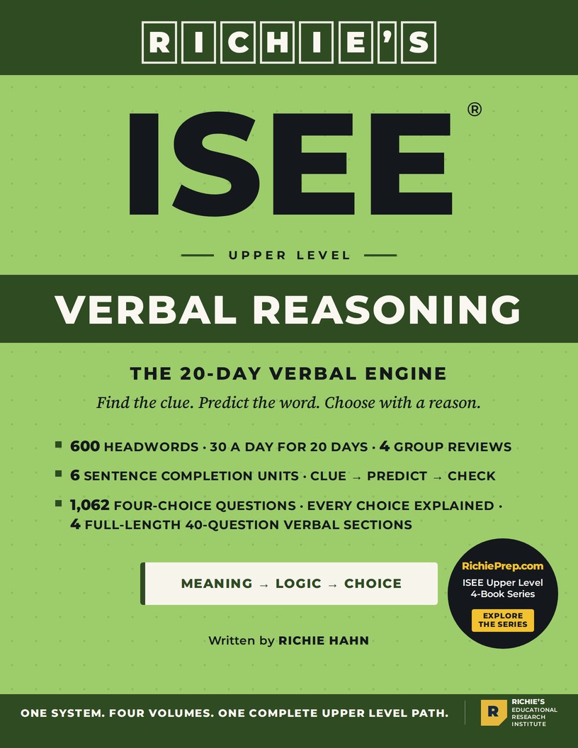 RICHIE’S ISEE Upper Level Verbal Reasoning — front cover