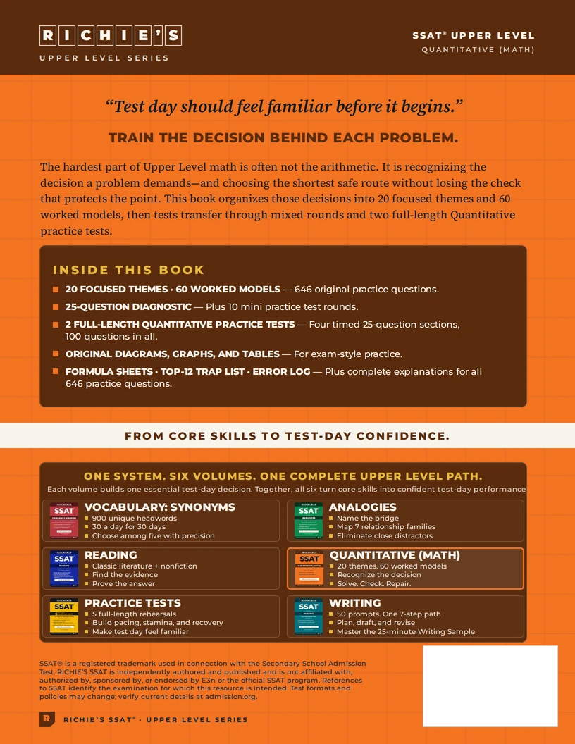 RICHIE’S SSAT Upper Level Quantitative (Math) — back cover