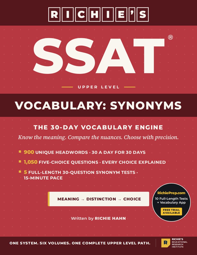 RICHIE’S SSAT Upper Level Vocabulary: Synonyms — front cover