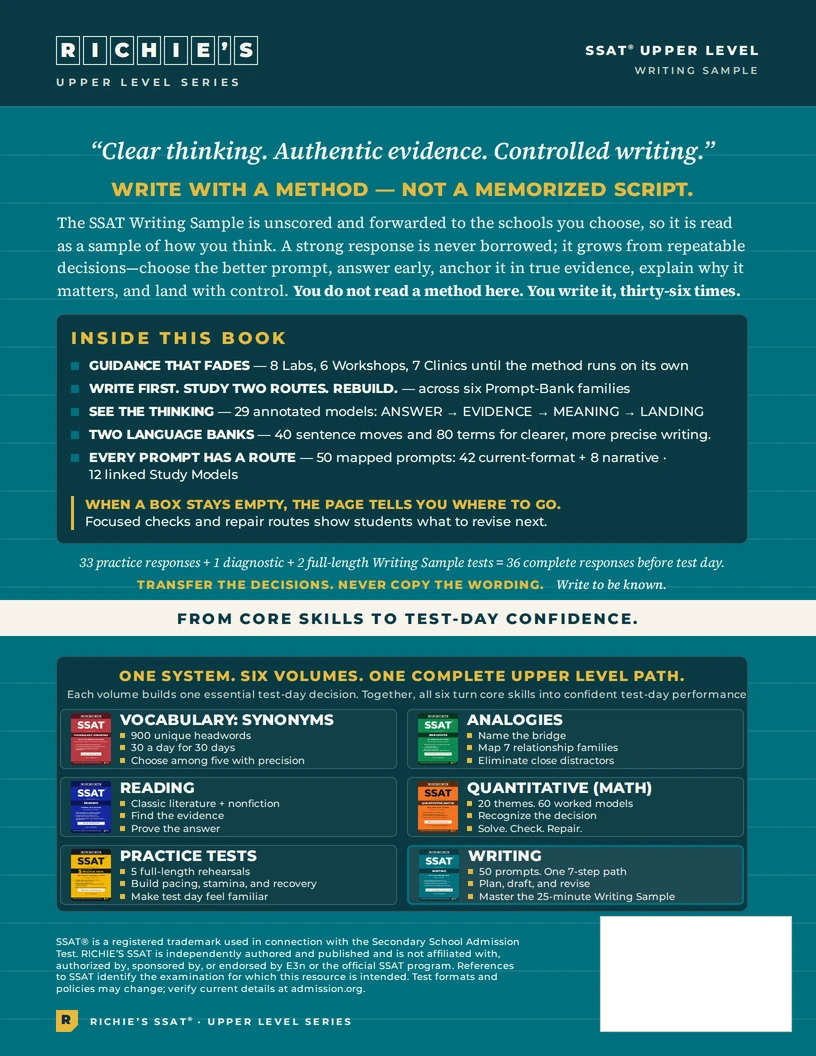 RICHIE’S SSAT Upper Level Writing — back cover